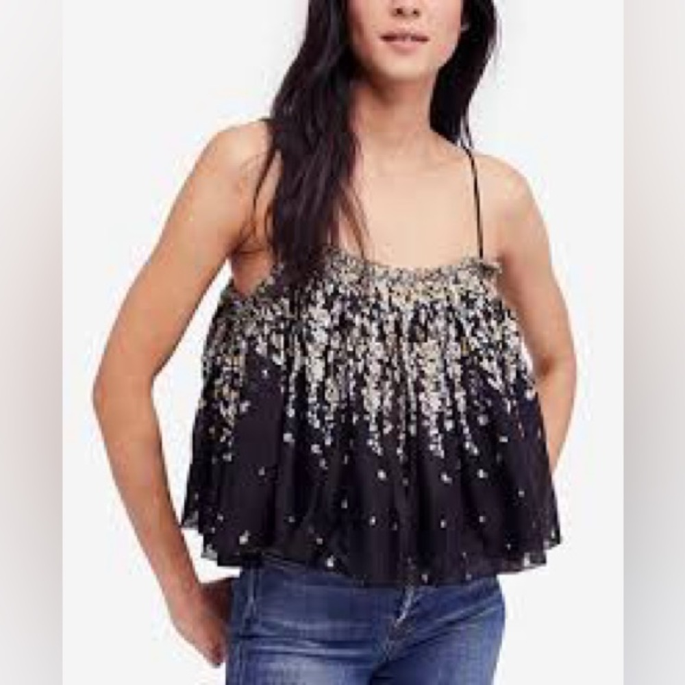 Free People Floral Black Spaghetti Strap Instant Crush Camisole XS EUC